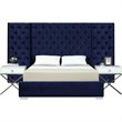 Pemberly Row Contemporary Solid Wood and Velvet Queen Bed in Navy