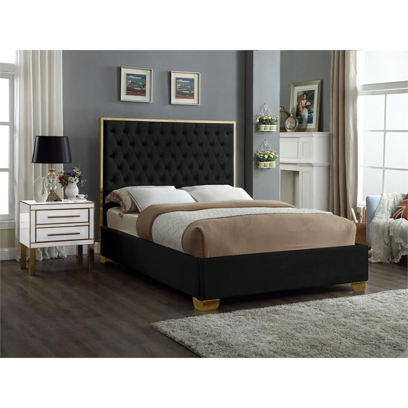 Pemberly Row Contemporary Solid Wood and Velvet King Bed in Black