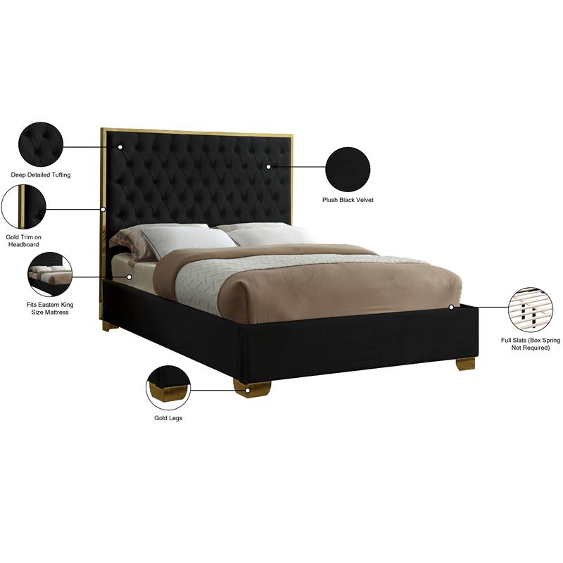 Pemberly Row Contemporary Solid Wood and Velvet King Bed in Black