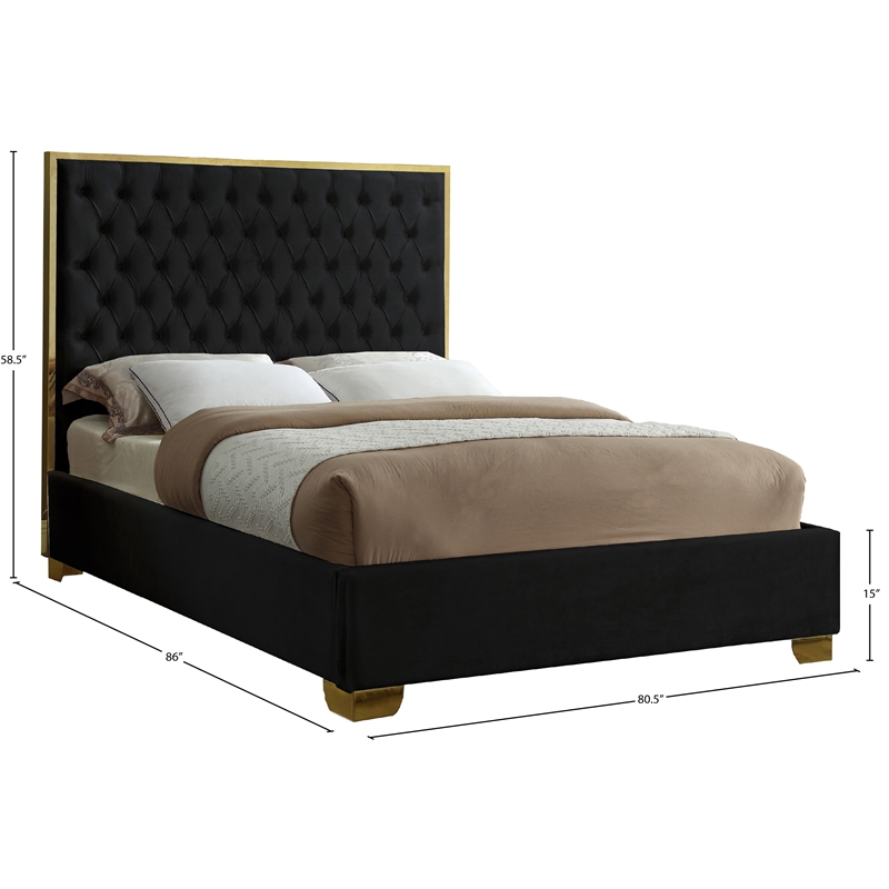 Pemberly Row Contemporary Solid Wood and Velvet King Bed in Black