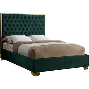 Pemberly Row Contemporary Solid Wood and Velvet King Bed in Green