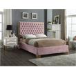 Pemberly Row Contemporary Solid Wood and Velvet Queen Bed in Pink