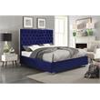 Pemberly Row Contemporary Solid Wood and Velvet Queen Bed in Navy