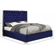 Pemberly Row Contemporary Solid Wood and Velvet Queen Bed in Navy