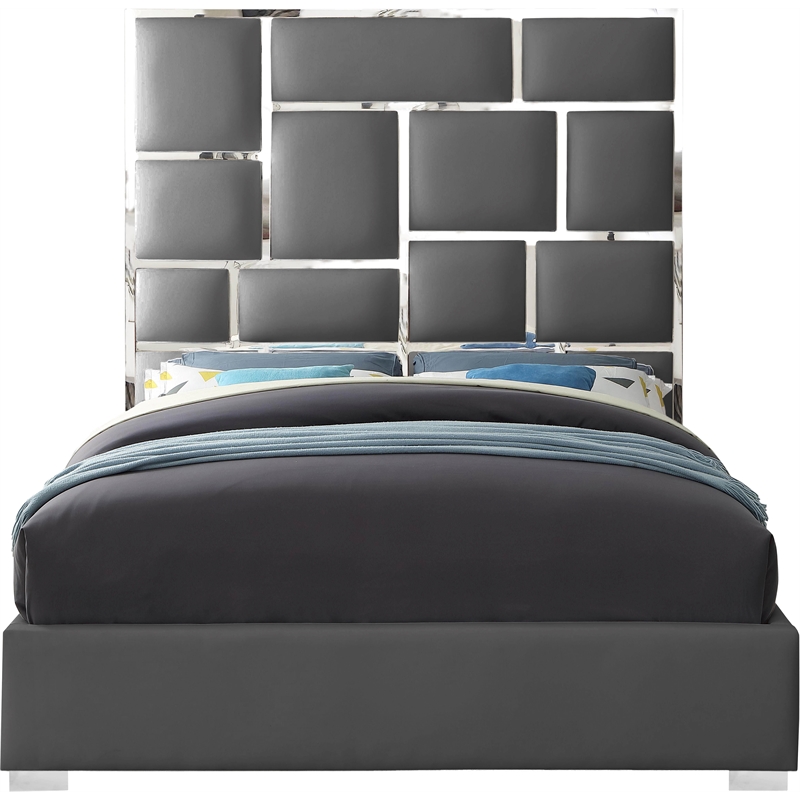 Pemberly Row Modern Solid Wood and Vegan Leather King Bed in Gray