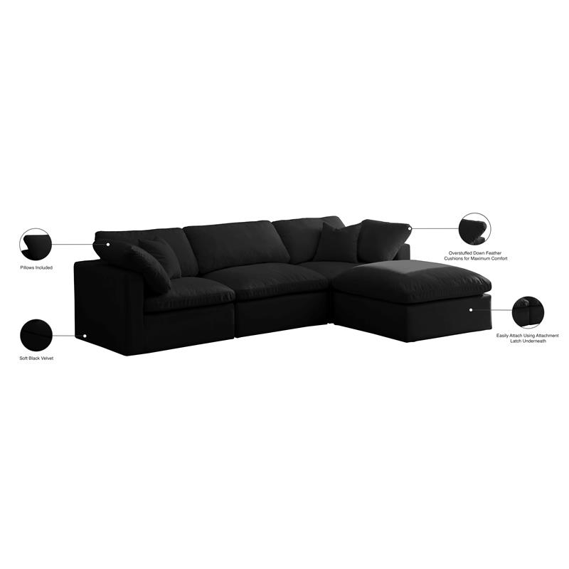 Pemberly Row Contemporary Standard Black Velvet Modular Sectional