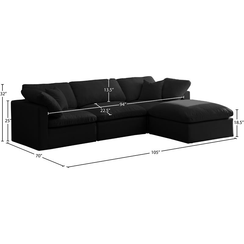 Pemberly Row Contemporary Standard Black Velvet Modular Sectional