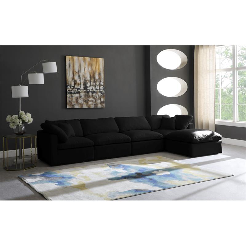Pemberly Row Contemporary Standard Black Velvet Modular Sectional