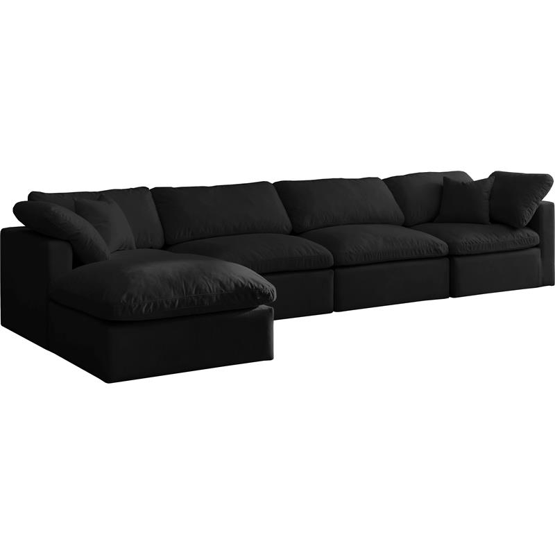 Pemberly Row Contemporary Standard Black Velvet Modular Sectional