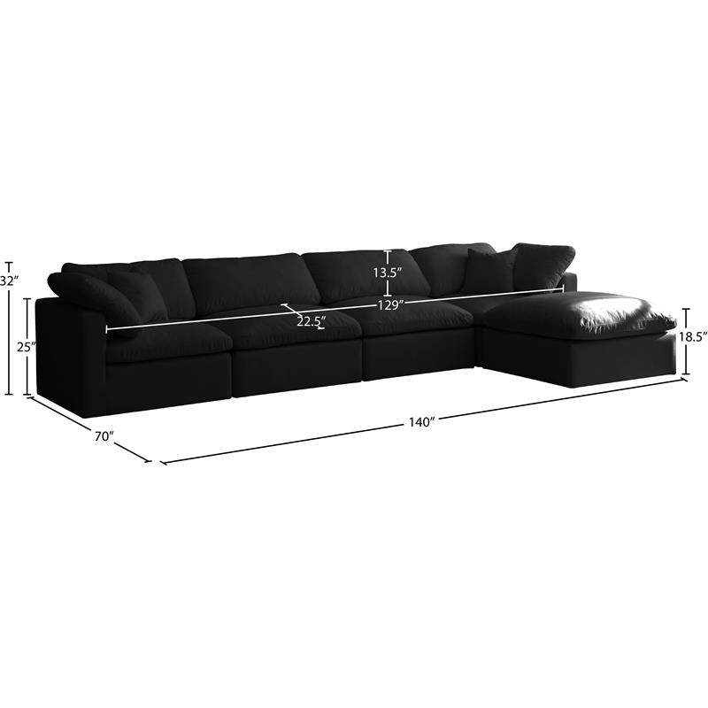 Pemberly Row Contemporary Standard Black Velvet Modular Sectional