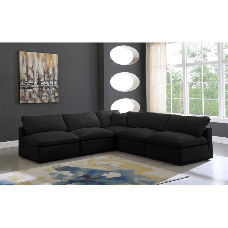 Pemberly Row Contemporary Standard Black Velvet Modular Sectional