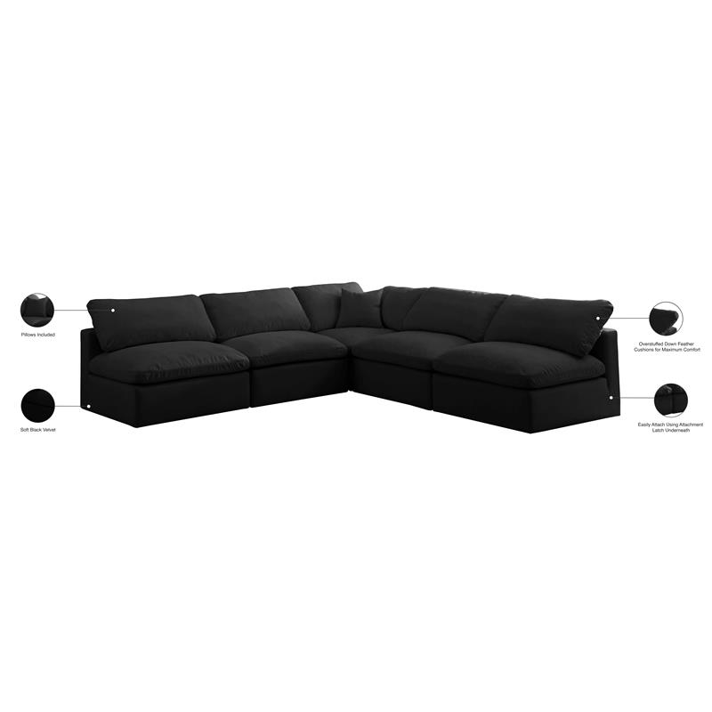 Pemberly Row Contemporary Standard Black Velvet Modular Sectional