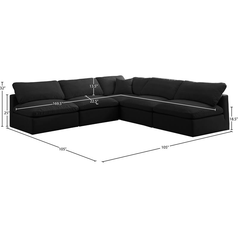 Pemberly Row Contemporary Standard Black Velvet Modular Sectional
