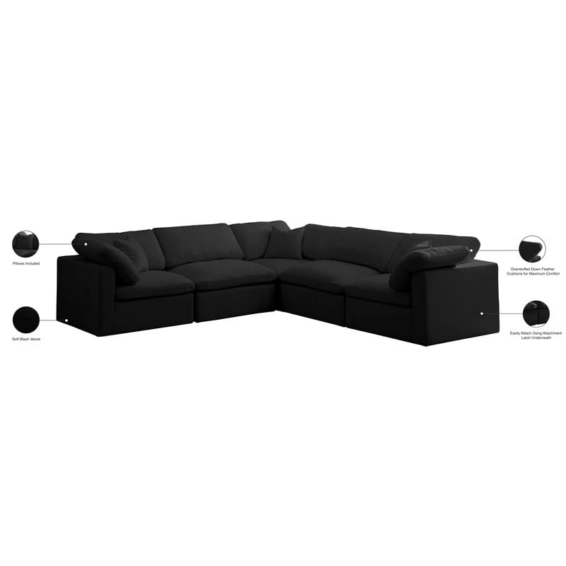 Pemberly Row Contemporary Standard Black Velvet Modular Sectional