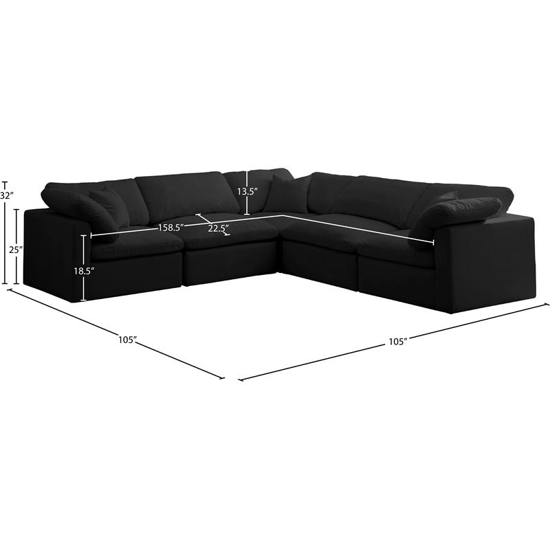 Pemberly Row Contemporary Standard Black Velvet Modular Sectional
