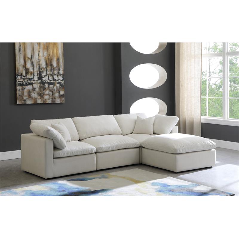 Pemberly Row Contemporary Standard Cream Velvet Modular Sectional