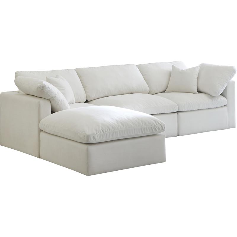 Pemberly Row Contemporary Standard Cream Velvet Modular Sectional