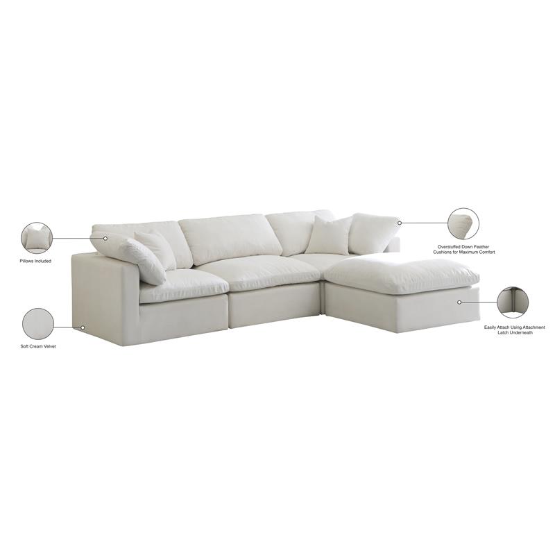 Pemberly Row Contemporary Standard Cream Velvet Modular Sectional