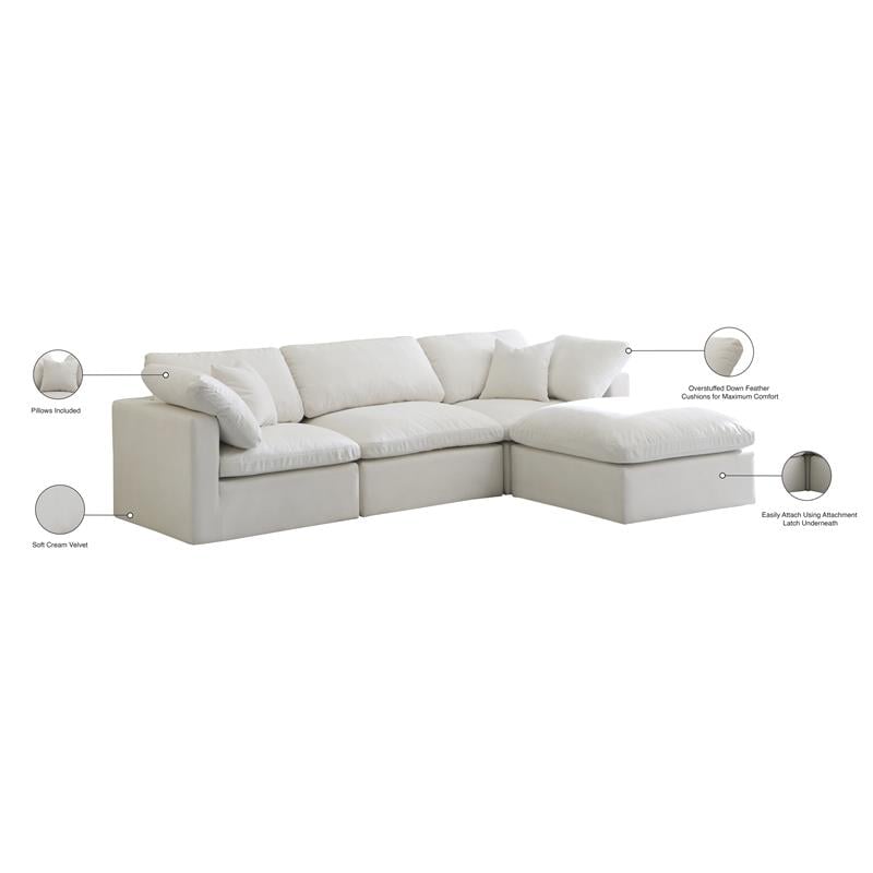 Pemberly Row Contemporary Standard Cream Velvet Modular Sectional