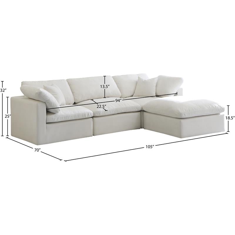Pemberly Row Contemporary Standard Cream Velvet Modular Sectional