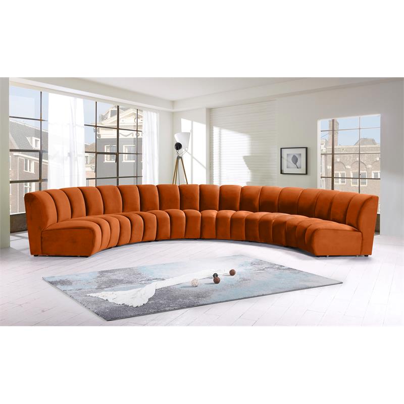 Pemberly Row Contemporary Cognac Velvet 6-Piece Modular Sectional