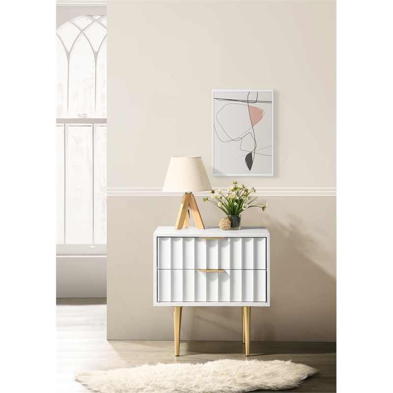 Pemberly Row Contemporary Nightstand in White Medium Gloss Finish