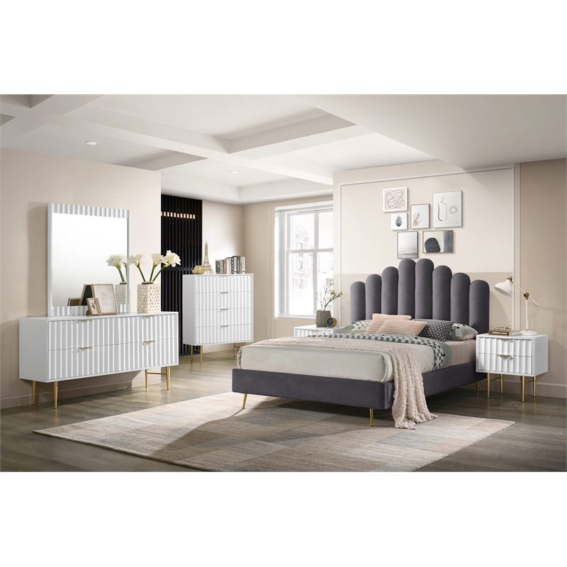 Pemberly Row Contemporary Nightstand in White Medium Gloss Finish