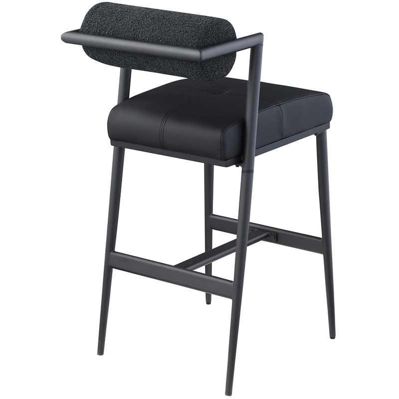 Pemberly Row Black Boucle Fabric / Vegan Leather Stool (Set of 2)