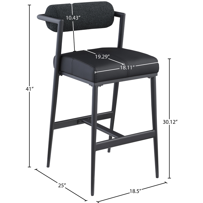 Pemberly Row Black Boucle Fabric / Vegan Leather Stool (Set of 2)