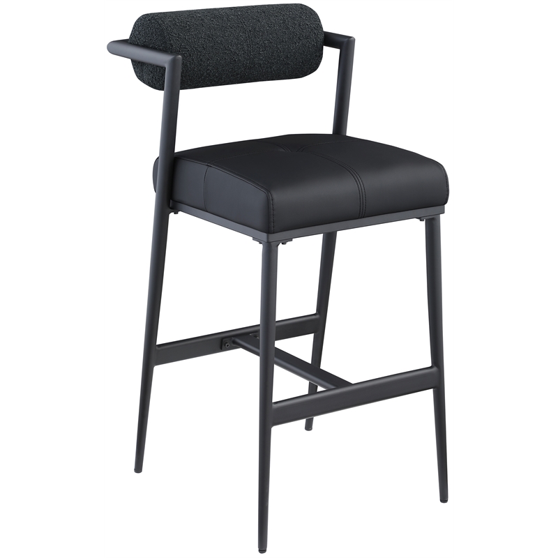Pemberly Row Black Boucle Fabric / Vegan Leather Stool (Set of 2)