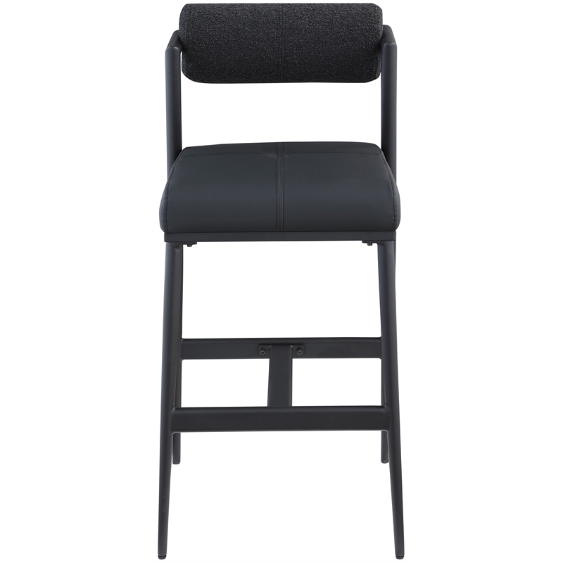 Pemberly Row Black Boucle Fabric / Vegan Leather Stool (Set of 2)