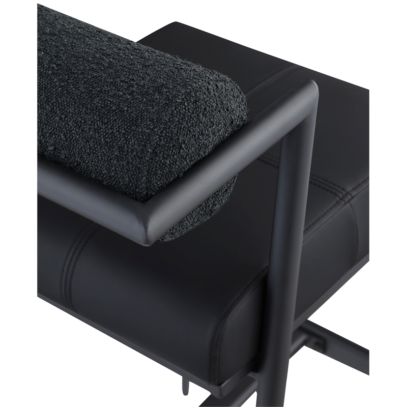 Pemberly Row Black Boucle Fabric / Vegan Leather Stool (Set of 2)