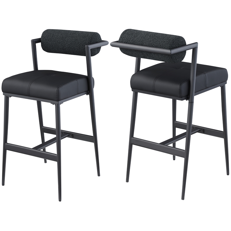 Pemberly Row Black Boucle Fabric / Vegan Leather Stool (Set of 2)