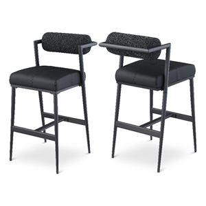 Pemberly Row Black Boucle Fabric / Vegan Leather Stool (Set of 2)