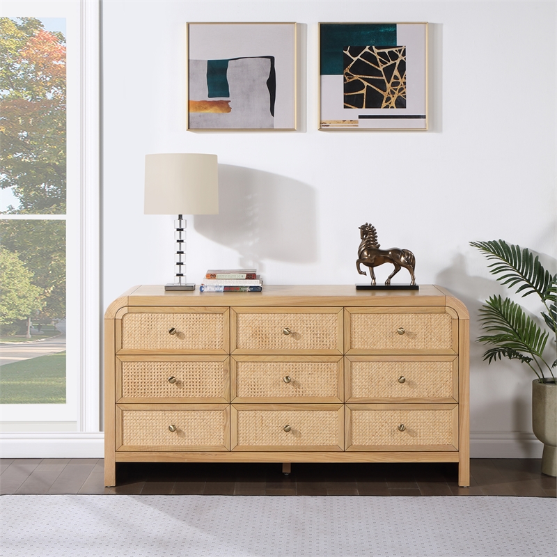 Pemberly Row Mid-Century NaturalAsh Wood and Natural Cane Dresser
