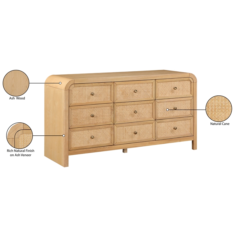 Pemberly Row Mid-Century NaturalAsh Wood and Natural Cane Dresser