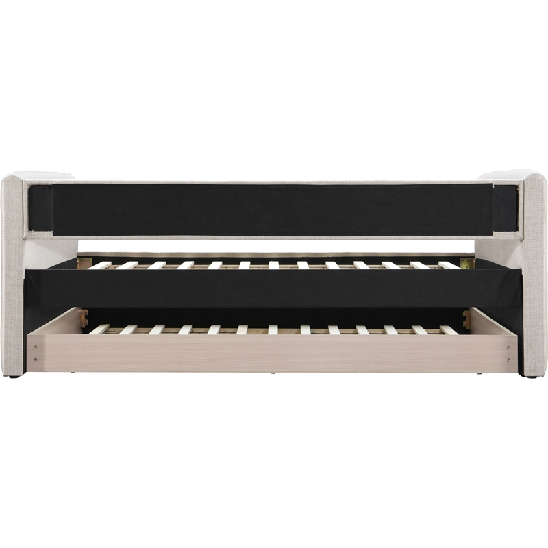 Pemberly Row Contemporary Cream Linen Textured Fabric Twin Daybed