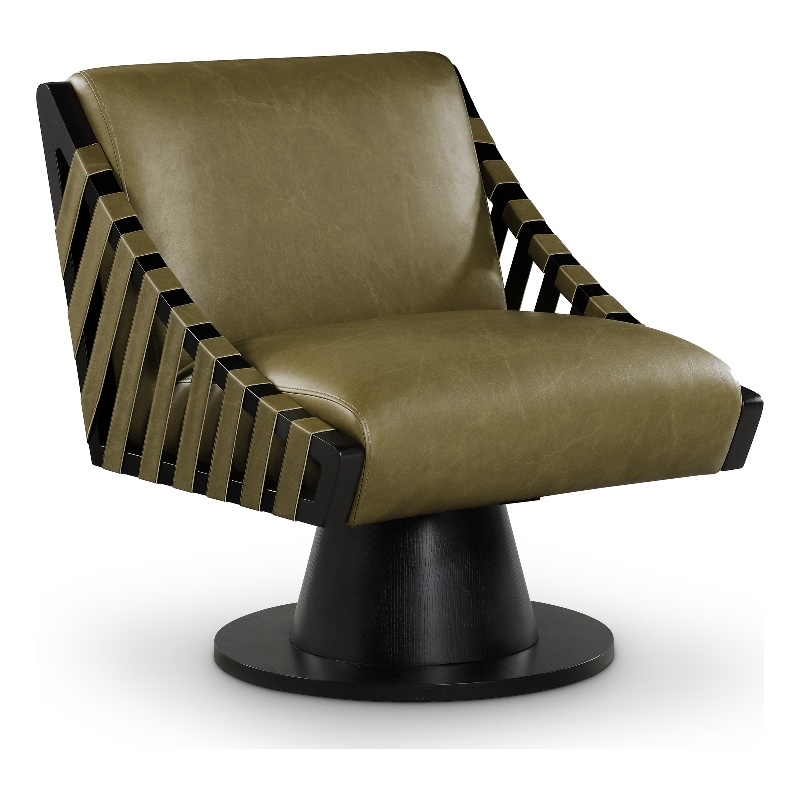 Pemberly Row Contemporary Olive Vegan Leather Swivel Accent Chair