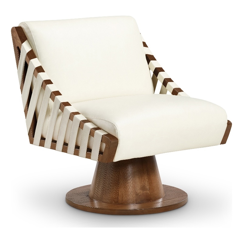 Pemberly Row Contemporary Cream Vegan Leather Swivel Accent Chair
