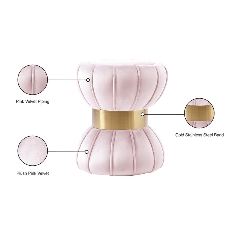 Pemberly Row Contemporary Upholstered Velvet Ottoman/Stool in Pink