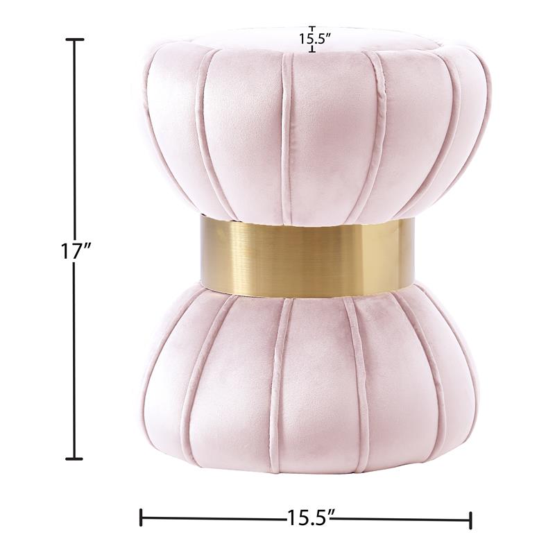 Pemberly Row Contemporary Upholstered Velvet Ottoman/Stool in Pink