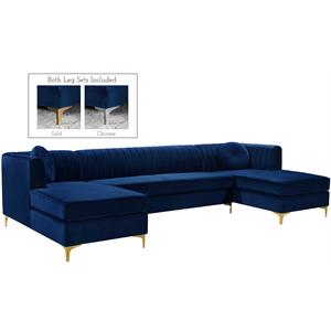 Pemberly Row Contemporary Upholstered 3pc Velvet Sectional in Navy