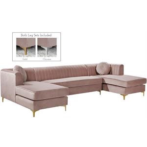 Pemberly Row Contemporary Upholstered 3pc Velvet Sectional in Pink