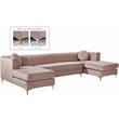Pemberly Row Contemporary Upholstered 3pc Velvet Sectional in Pink