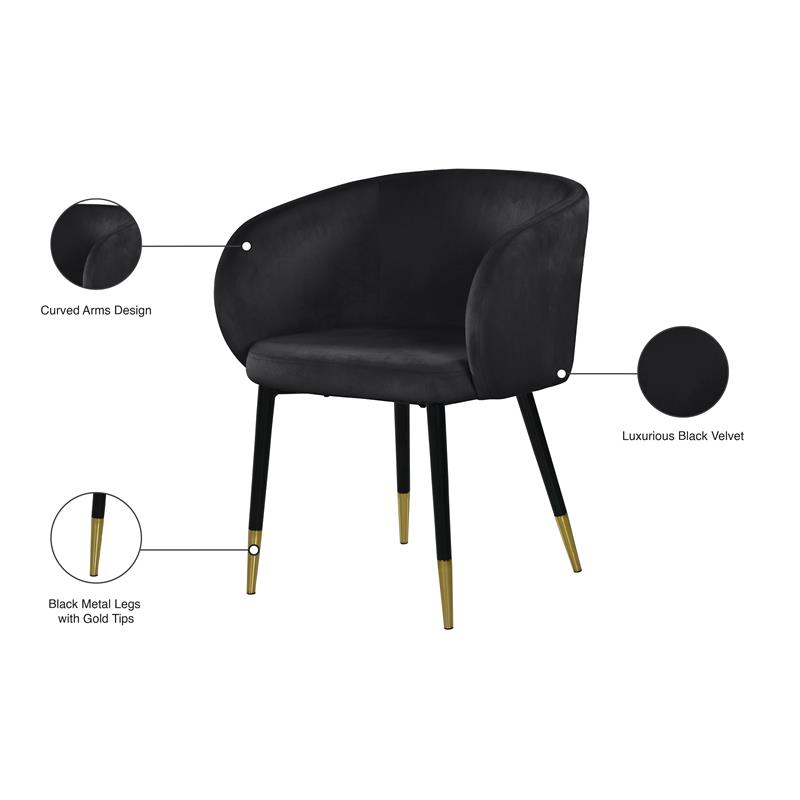 Pemberly Row Contemporary Upholstered Velvet Dining Chair in Black
