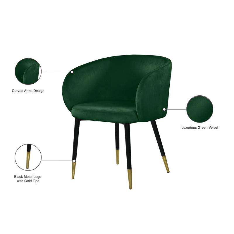 Pemberly Row Contemporary Upholstered Velvet Dining Chair in Green