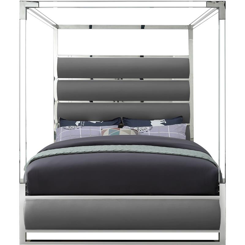 Pemberly Row Modern Solid Wood and Vegan Leather Queen Bed in Gray