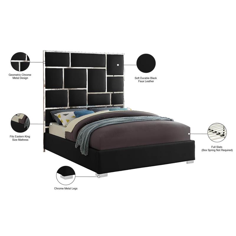 Pemberly Row Modern Solid Wood and Vegan Leather King Bed in Black