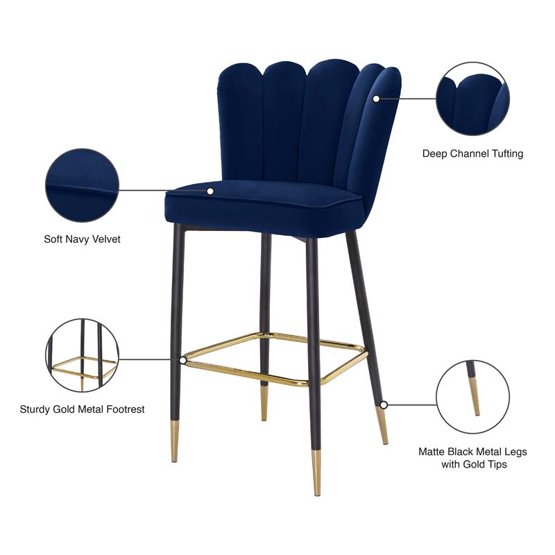 Pemberly Row Contemporary Upholstered Navy Velvet Stool (Set of 2)