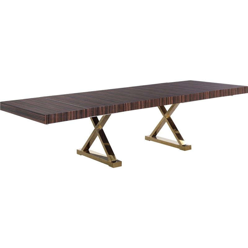 Pemberly Row Zebra Wood Lacquer Top Extendable 2 Leaf Dining Table